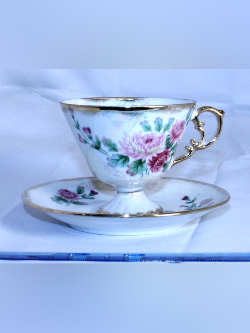 STUNNING Vintage NORLEANS Porcelain Teacup and Saucer Set Flower of the Month